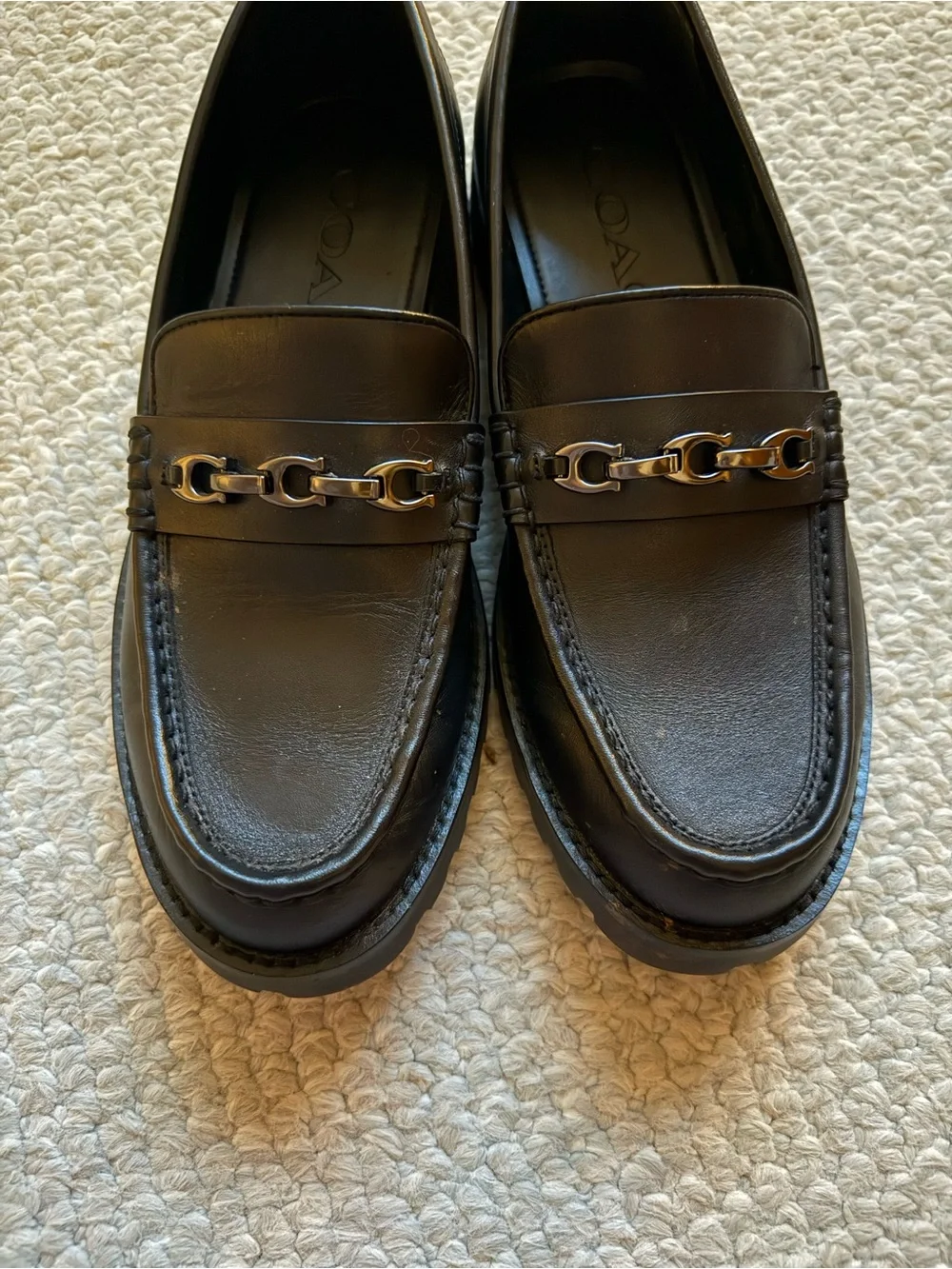Coach Black Leather Men's Bit Loafers with Chain Trim